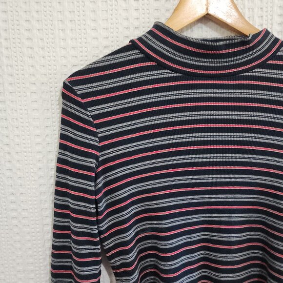 Vintage Ann Taylor Striped Mock Neck Long Sleeve Top 90s Minimalist Y2K X-Small - Picture 8 of 11